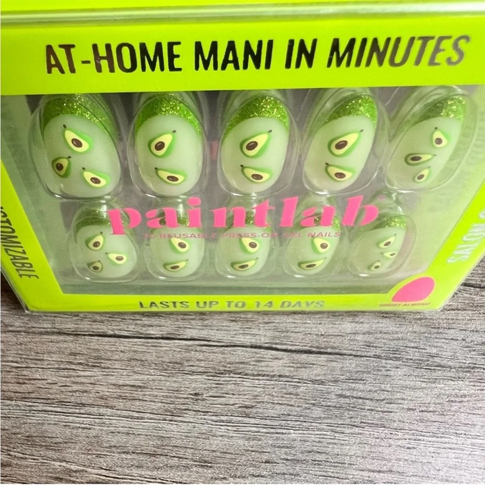 PaintLab Avocado Glitter Short Almond Shaped Press On Nails